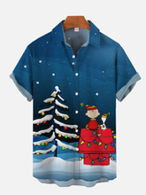 Men's Merry Christmas Santa Fawn Big and Tall Christmas Tree Short Sleeve Shirt